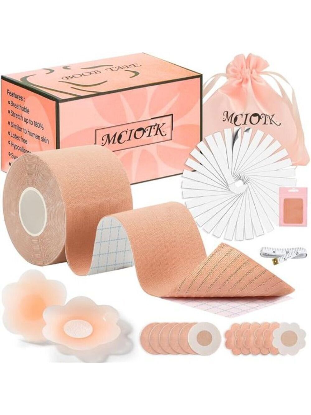 Boob Tape Kit for Large Breast Lift, 2 Pcs Nipple Covers & Breathable Body